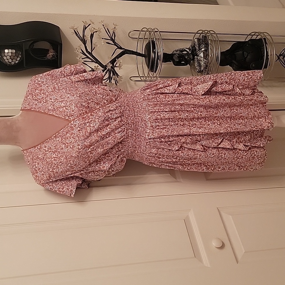 Japna Size L, Smocked Waist Cottage Core Floral Ruffled Dress, EUC